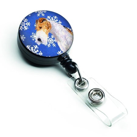 CAROLINES TREASURES Fox Terrier Winter Snowflakes Holiday Retractable Badge Reel SS4616BR